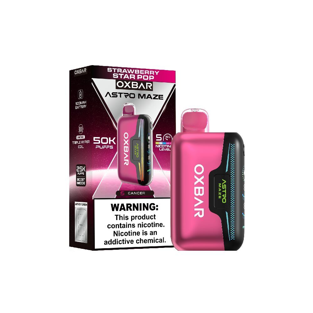 Oxbar Astro Maze 50K Disposable Strawberry Star Pop with packaging
