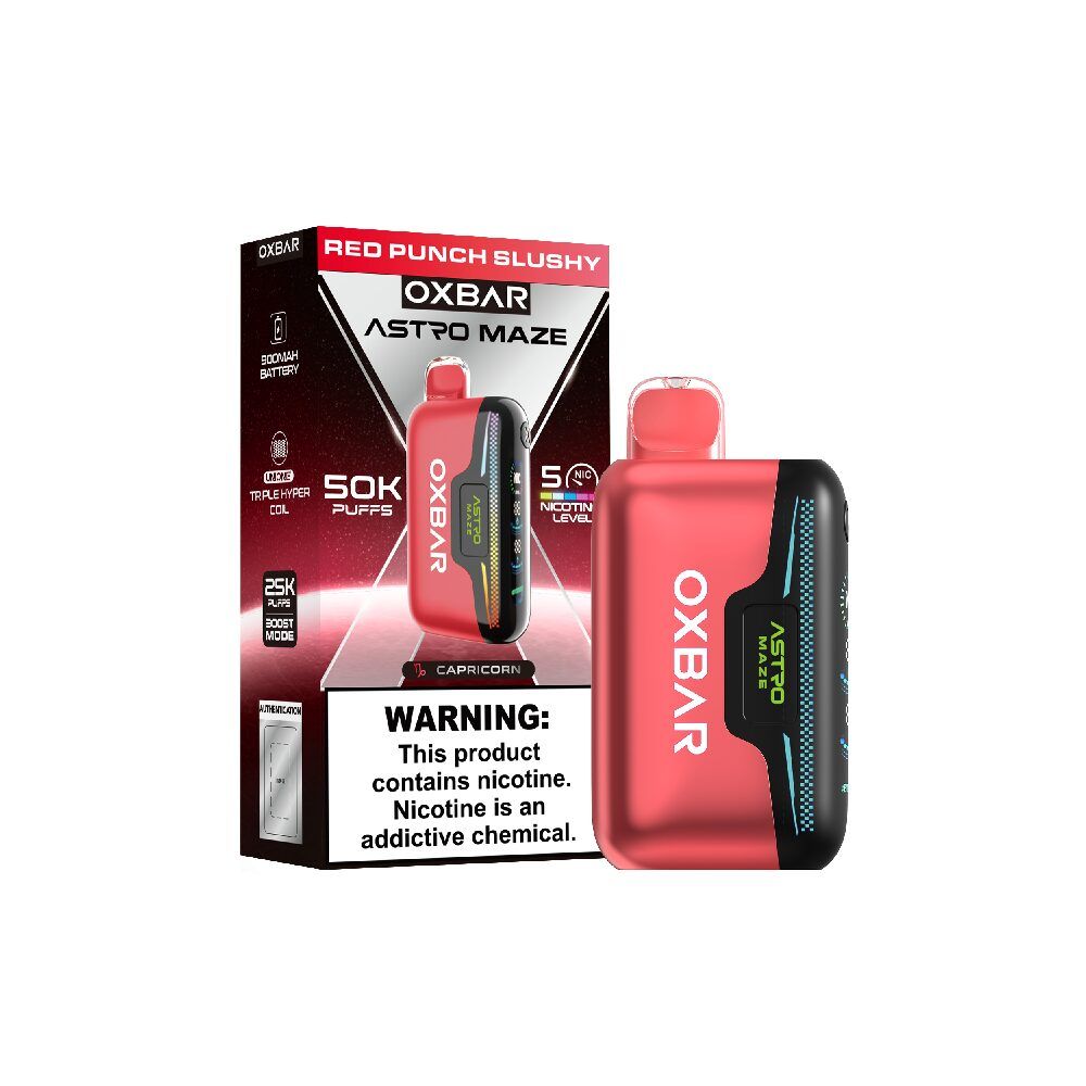 Oxbar Astro Maze 50K Disposable Red Punch Slushy with packaging