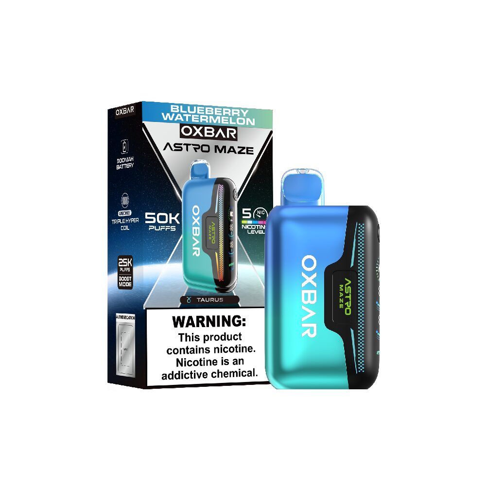 Oxbar Astro Maze 50K Disposable Blueberry Watermelon with packaging