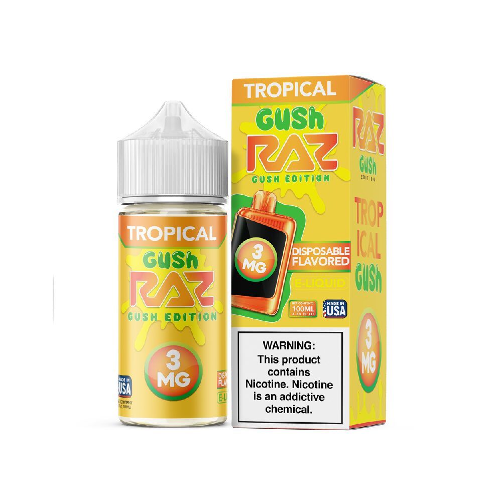 Pod Juice x RAZ - Tropical Gush - 100mL 3mg bottle with packaging