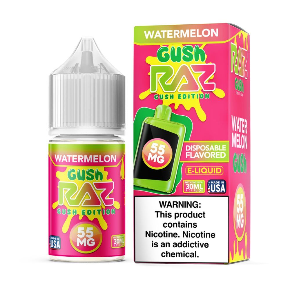 Pod Juice x RAZ - Watermelon Gush - 30mL Salts 55mg bottle with packaging