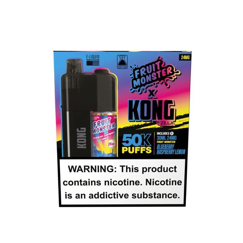 Zilla x Jam Monster Kong 50K Disposable 24mg Blueberry Raspberry Lemon with packaging
