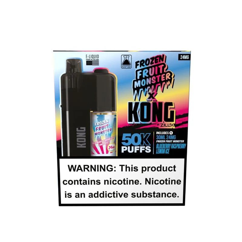 Zilla x Jam Monster Kong 50K Disposable 24mg Blueberry Raspberry Lemon Ice with packaging