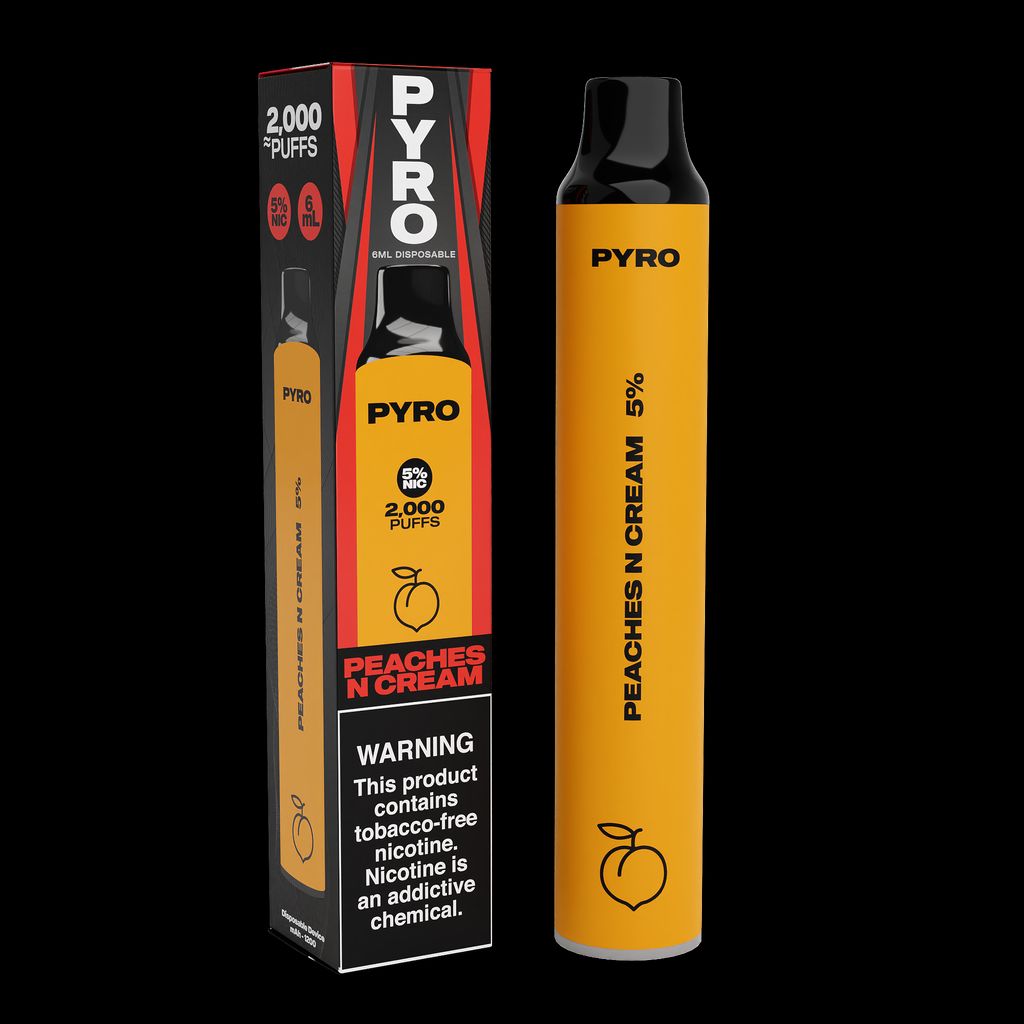 Pyro Disposable | 2000 Puffs | 6mL Peaches N Cream with Packaging