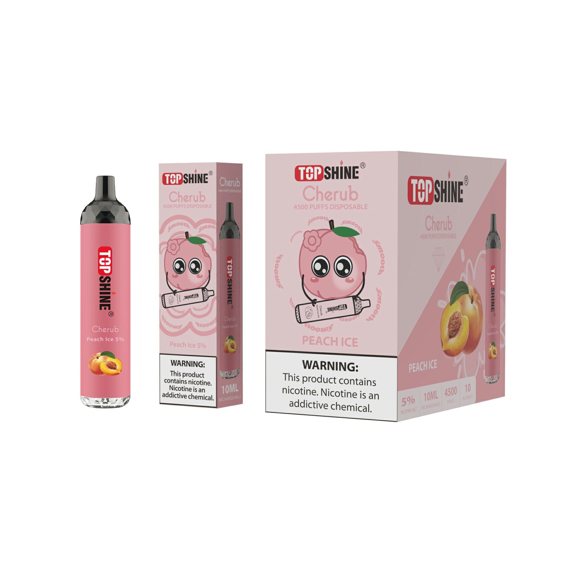 Topshine Disposable | 4500 Puffs | 10mL Peach Ice with Packaging