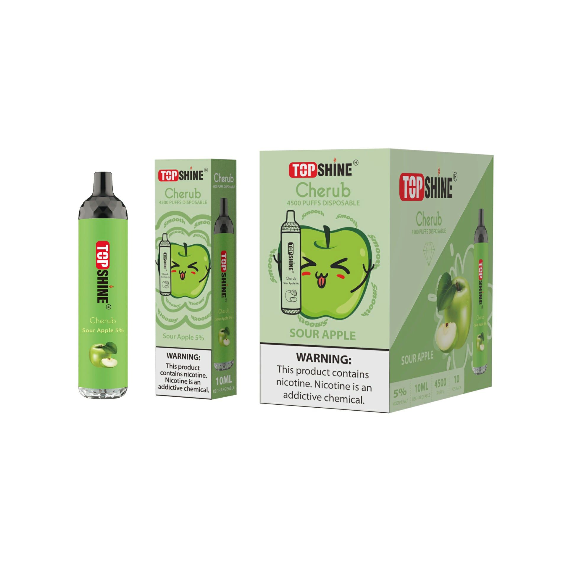 Topshine Disposable | 4500 Puffs | 10mL Sour Apple with Packaging