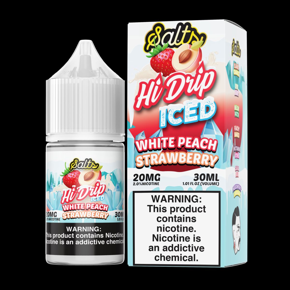 White Peach Strawberry ICED | Hi-Drip Salts | 30ml 20mg with Packaging