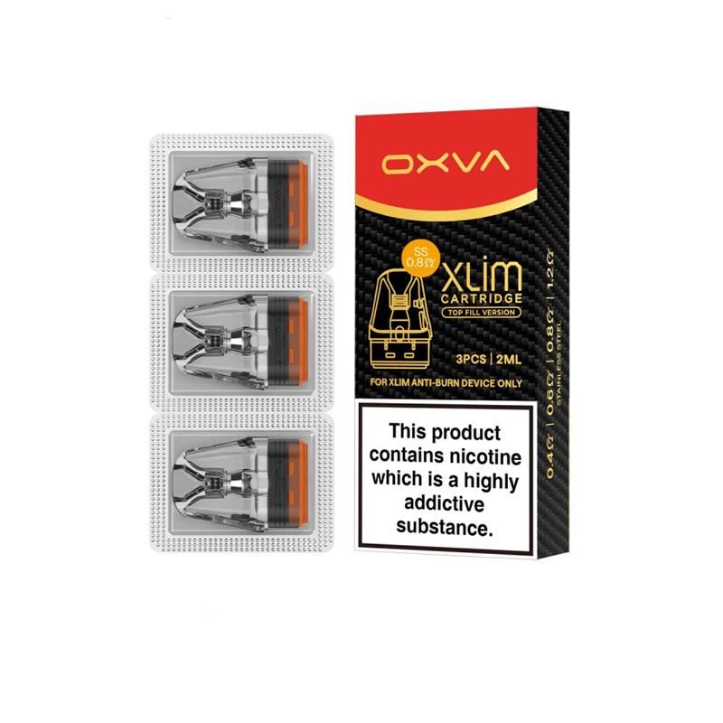 OXVA Xlim Version SS Replacement Pods (3-Pack) 0.8ohm with packaging