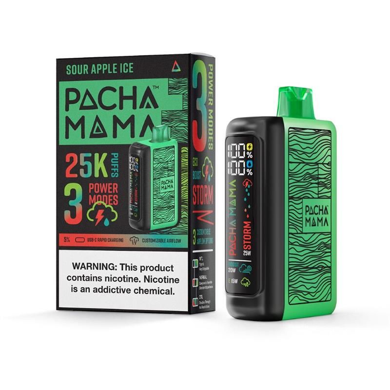 Pachamama 25K Disposable - Sour Apple Ice with packaging
