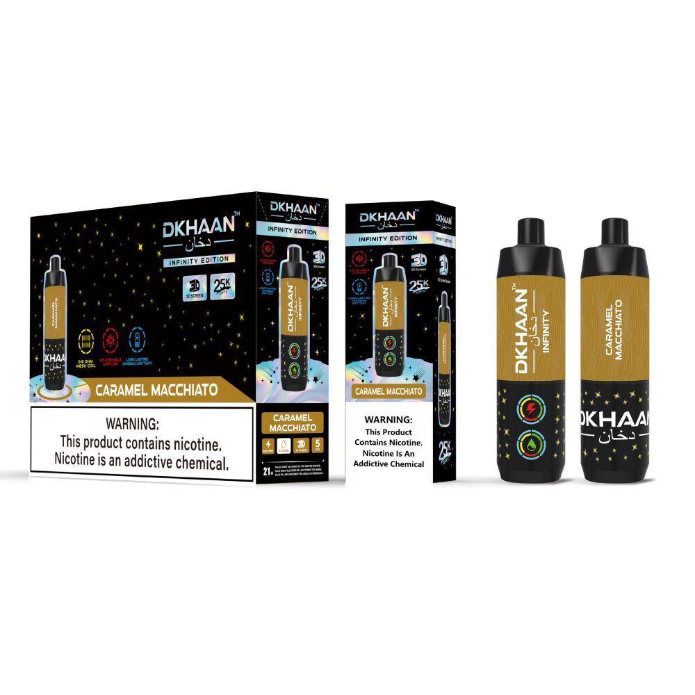 Dkhaan Infinity 25k Disposable - Caramel Macchiato with packaging