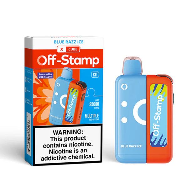 Off Stamp X Cube 25K Disposable (Disposable + Power Dock) blue razz ice with packaging