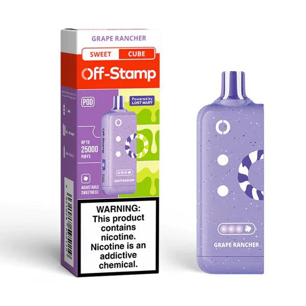 Off Stamp X Cube 25K Disposable (Disposable + Replacement Pods) grape rancher with packaging