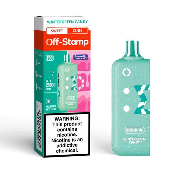 Off Stamp X Cube 25K Disposable (Disposable + Replacement Pods) wintergreen candy with packaging