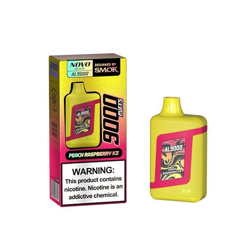 SMOK Novo Bar AL9000 Disposable 9000 Puffs 15mL 50mg peach raspberry ice with packaging