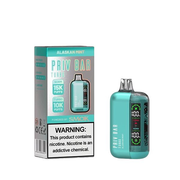 Priv Bar Turbo Disposable 16mL 50mg alaskan mint with packaging