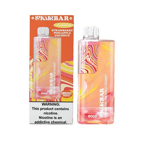 Sugarbar SB8000 Disposable 8000 Puffs 19mL 50mg strawberry pineapple coconut with packaging