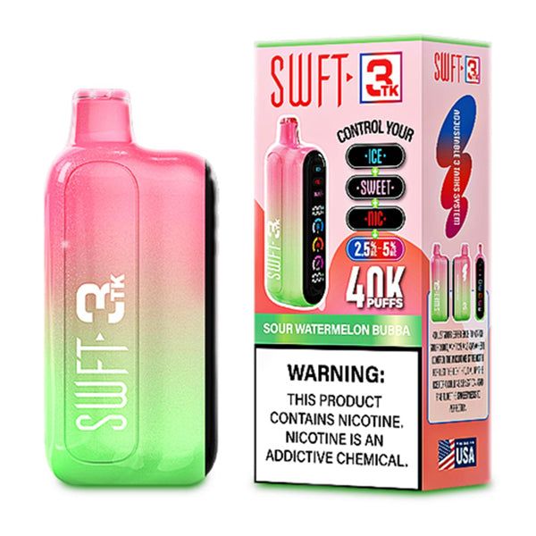 SWFT 3TK Nic + Sweet + Ice Control 40k Disposable sour watermelon bubba with packaging