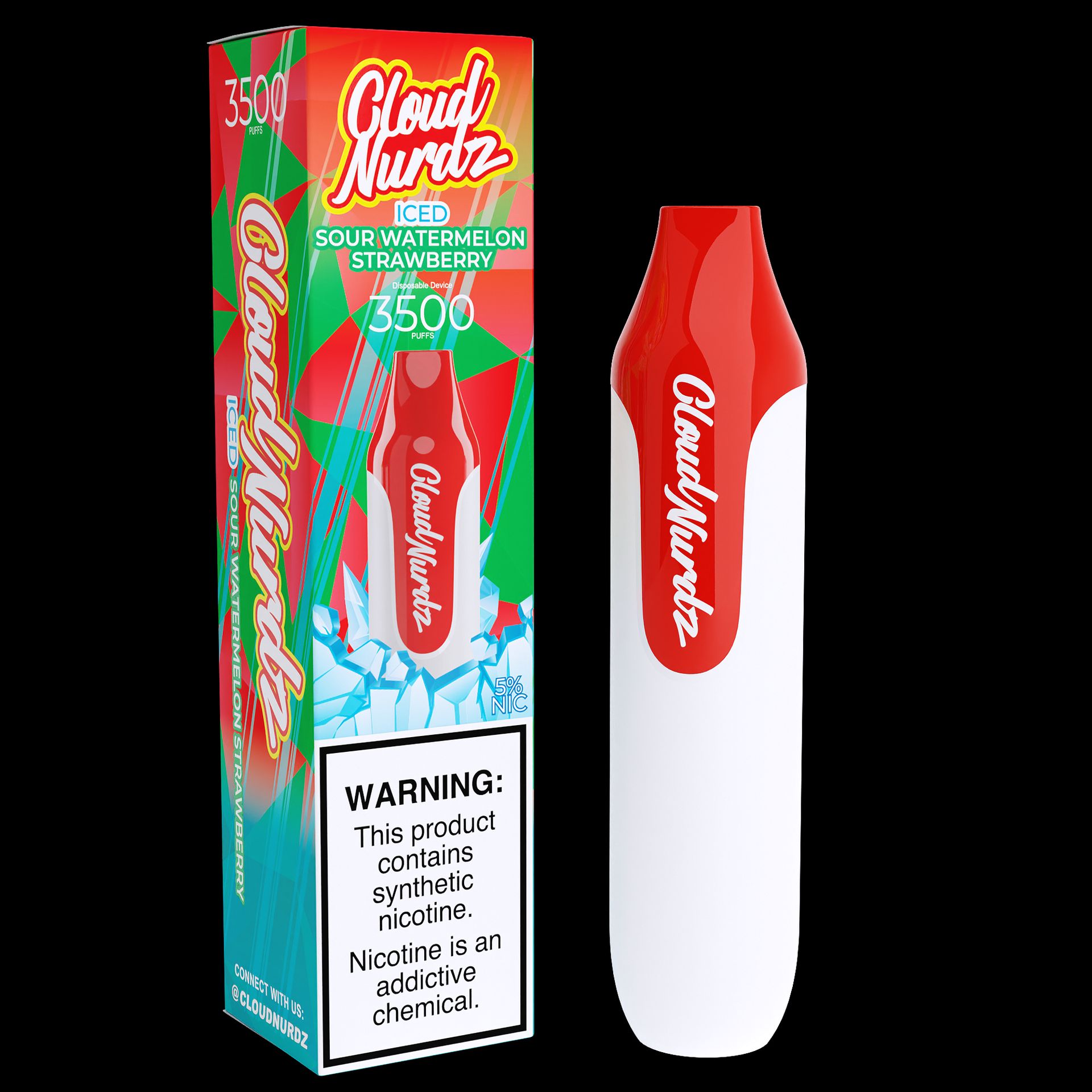 Cloud Nurdz Disposable Series | 10ml | 3500 Puffs Sour Watermelon Strawberry Iced with Packaging