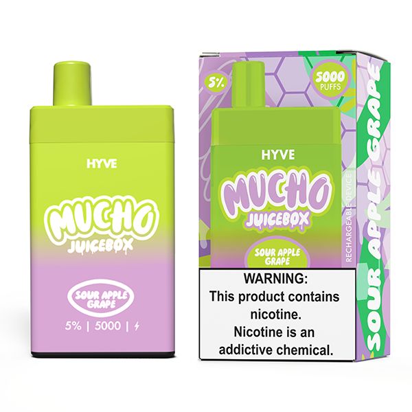 Mucho x Hyve Disposable | 5000 Puffs | 12mL | 50mg Sour Apple Grape With Packaging