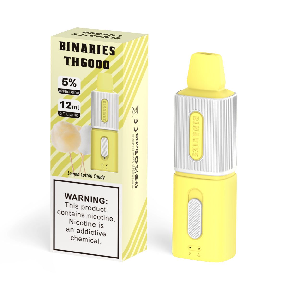 HorizonTech – Binaries Cabin Disposable TH | 6000 Puffs | 12mL | 50mg Lemon Cotton Candy with Packaging