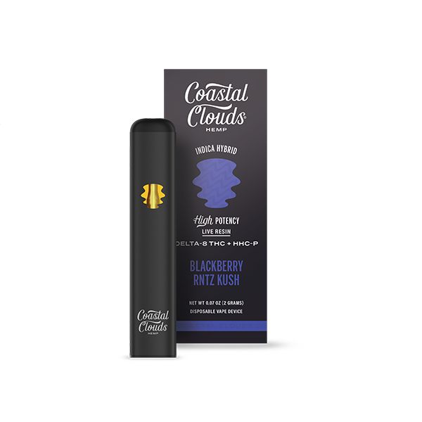 Coastal Clouds Hemp Live Resin Disposable D8 | HHC-P | 2 Grams Blackberry Rntz Kush with packaging