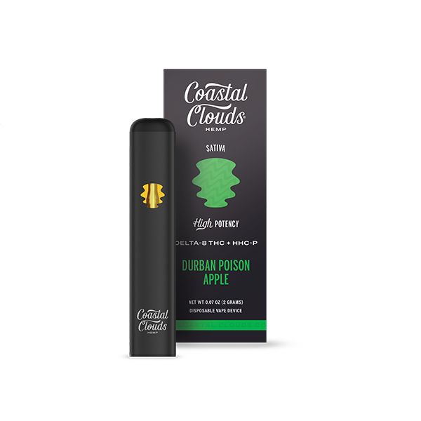 Coastal Clouds Hemp Live Resin Disposable D8 | HHC-P | 2 Grams Durban Poison Apple with packaging