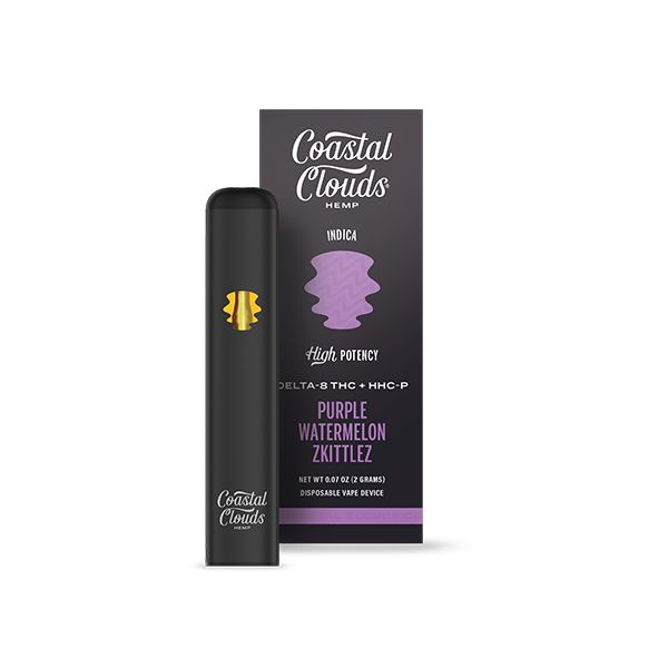 Coastal Clouds Hemp Live Resin Disposable D8 | HHC-P | 2 Grams Purple Watermelon Zkittlez with packaging