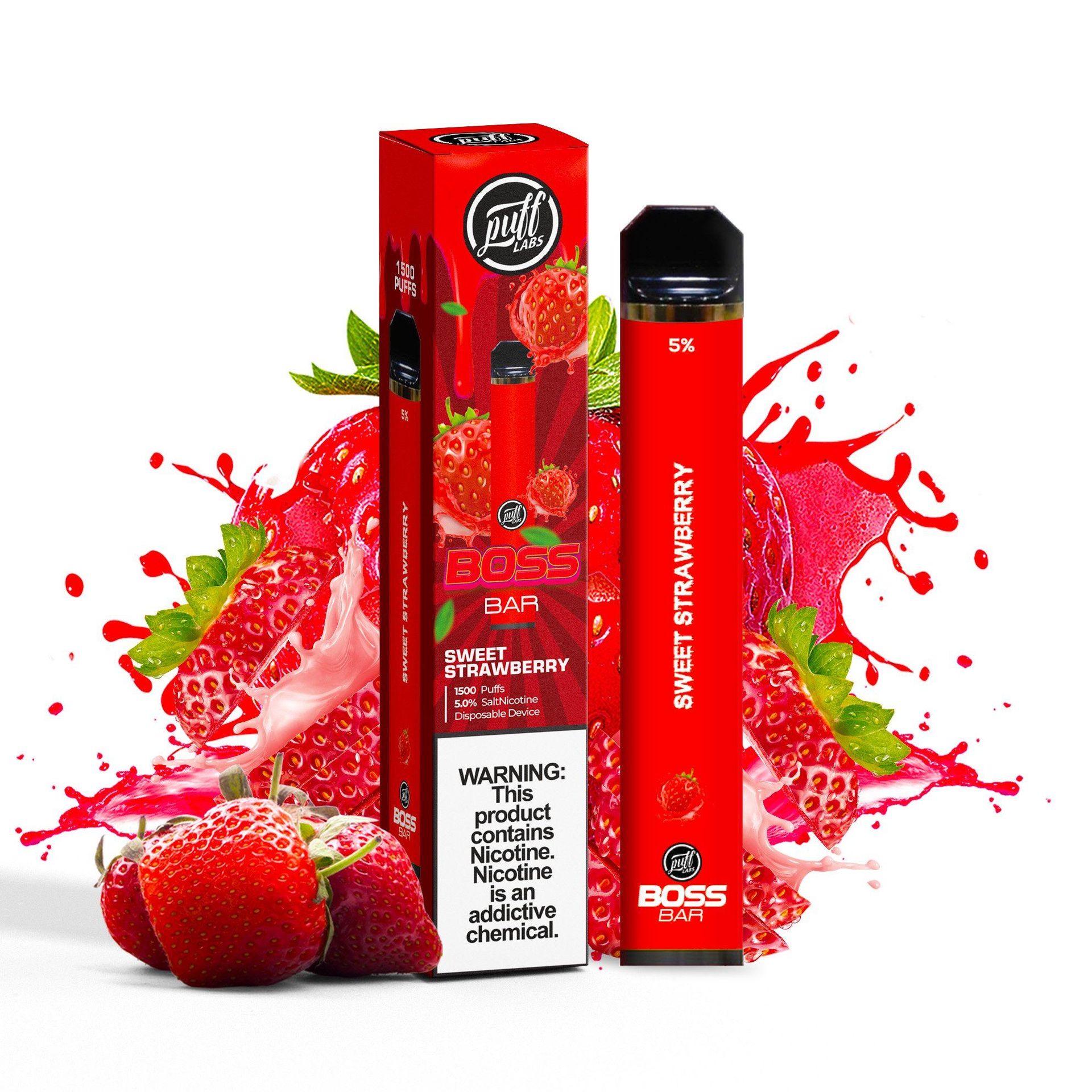 Puff Labs Puff Boss Bar Disposable | 1500 Puffs | 5.5mL Sweet Strawberry with Packaging
