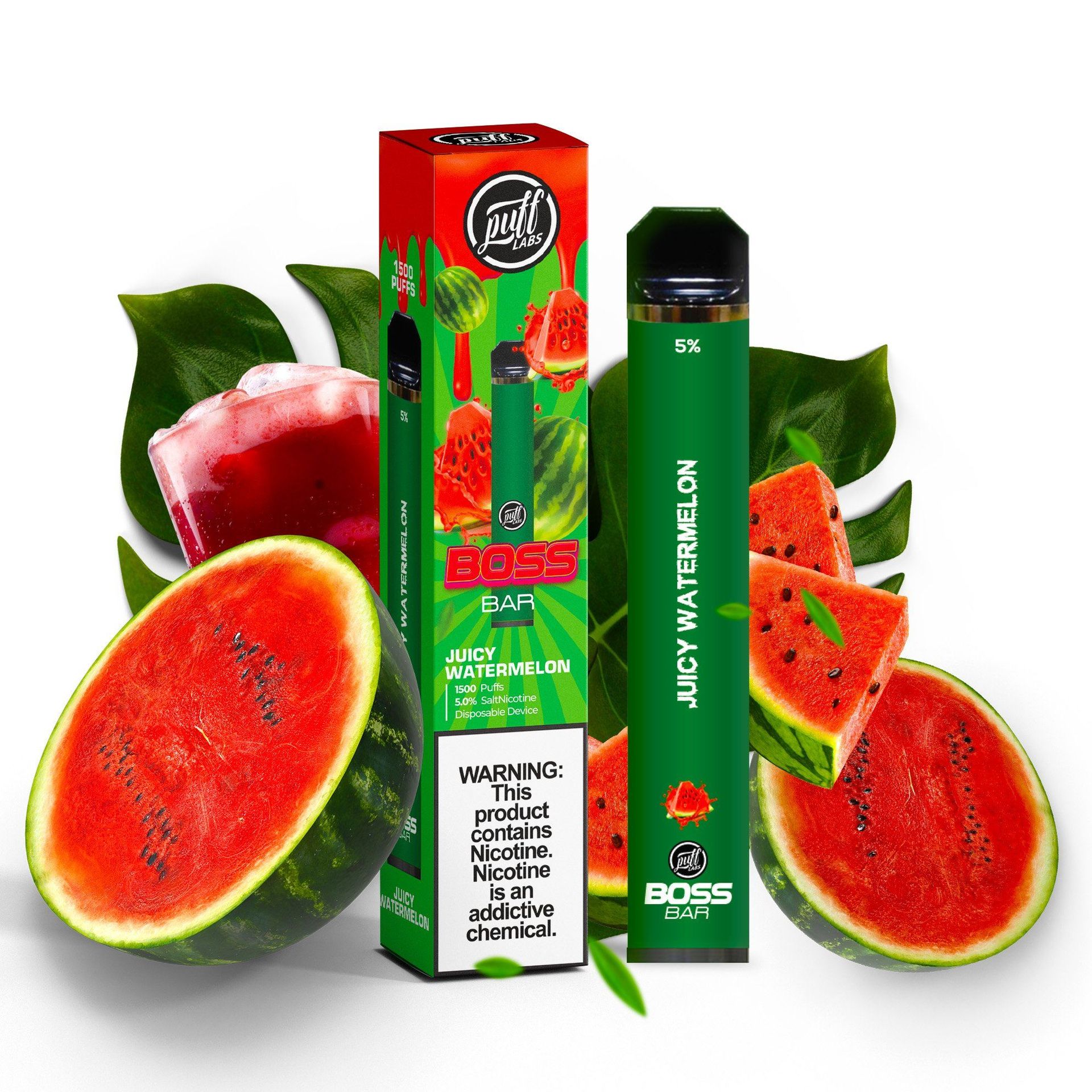 Puff Labs Puff Boss Bar Disposable | 1500 Puffs | 5.5mL Juicy Watermelon with Packaging