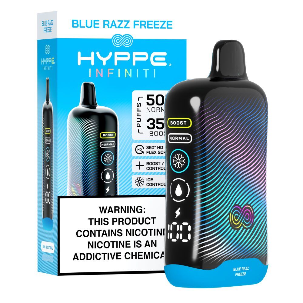 Hyppe Infiniti 50K Disposable blue razz freeze with packaging