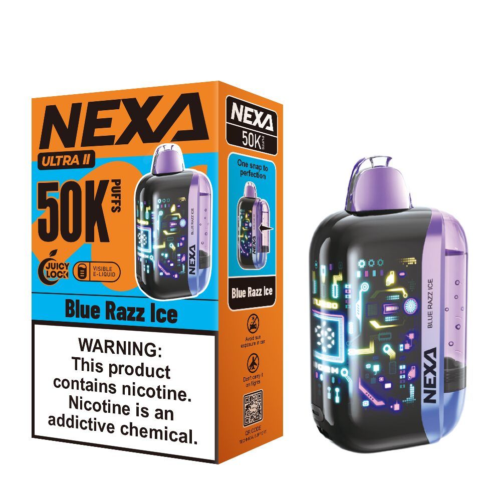 NEXA Ultra 2 50K Disposable blue razz ice with packaging