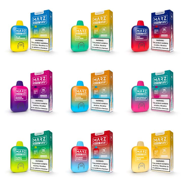 Marz Barz Disposable 7000 Puffs 12mL 50mg Group Image with packaging