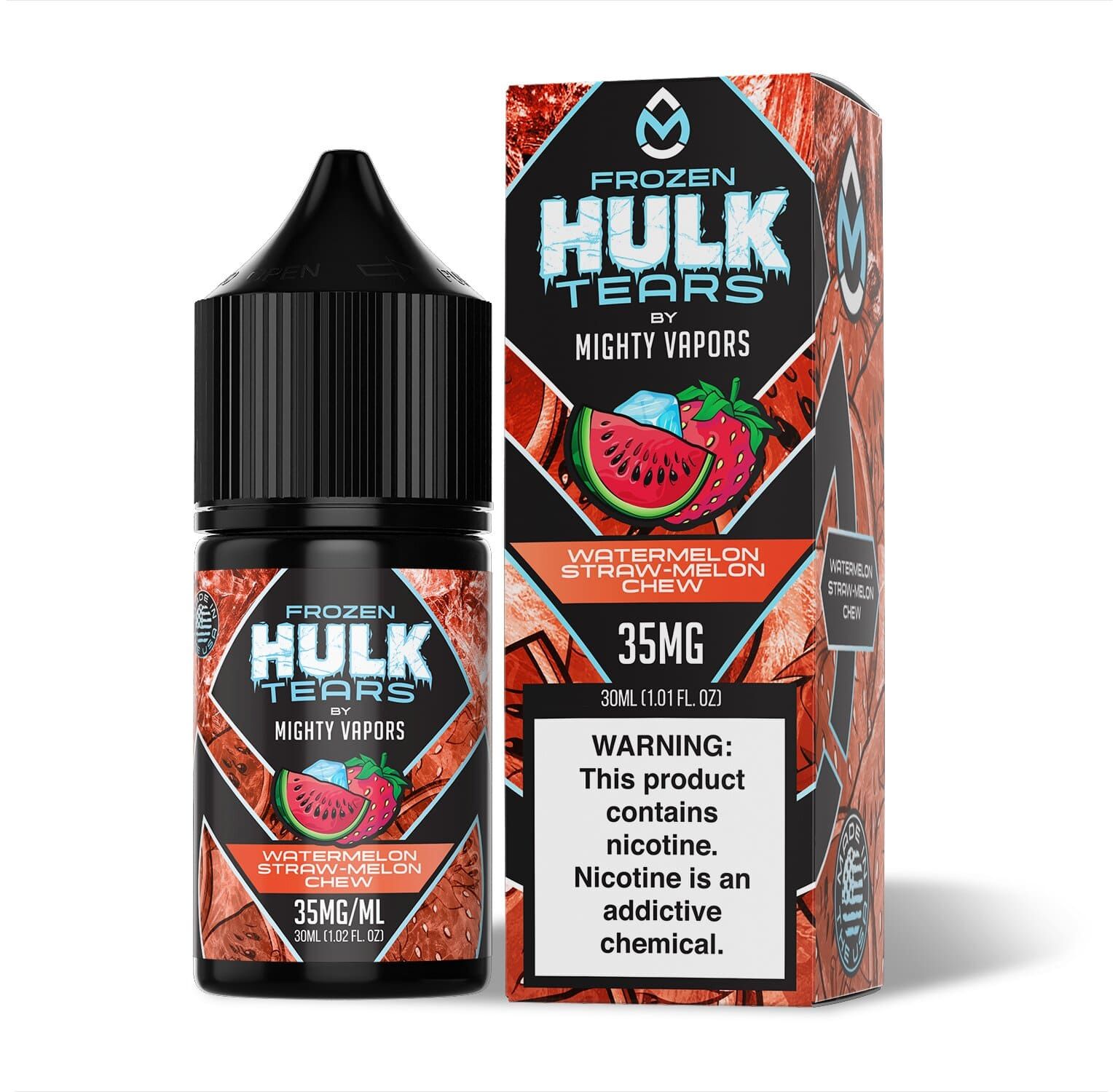 Frozen Watermelon Straw-Melon Chew by Mighty Vapors Hulk Tears Salt Series E-Liquid 30mL (Salt Nic) with Packaging