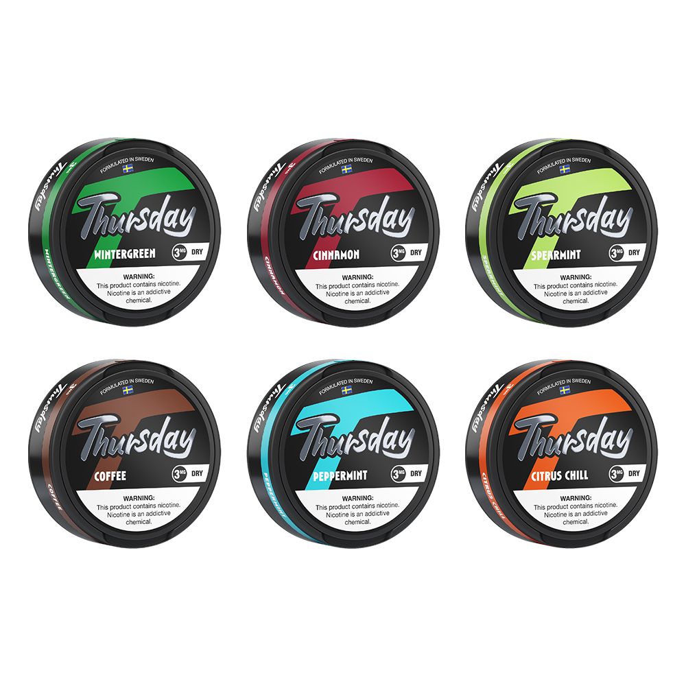 Thursday Dry Nicotine Pouches (20ct Can) 5pc Display Group Image