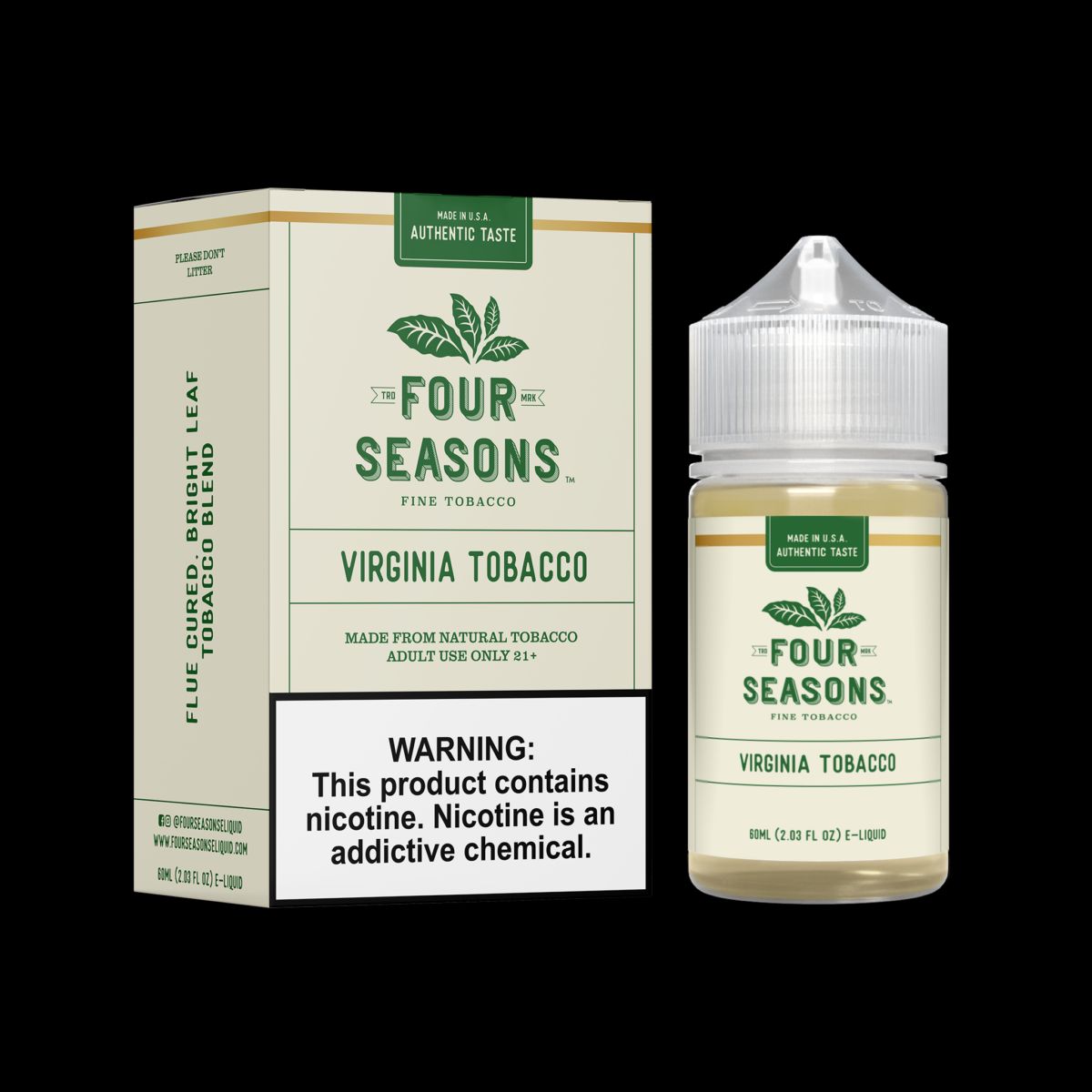Virginia Tobacco by Four Seasons E-Liquid 60mL (Freebase) with Packaging