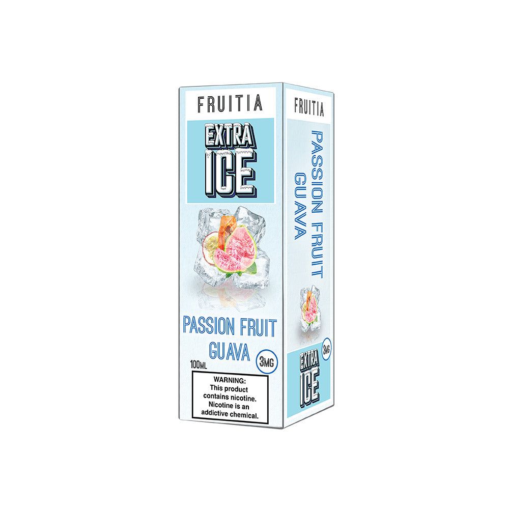 Passion Fruit Guava by Fruitia Extra Ice Series E-Liquid 100mL (Freebase) Packaging