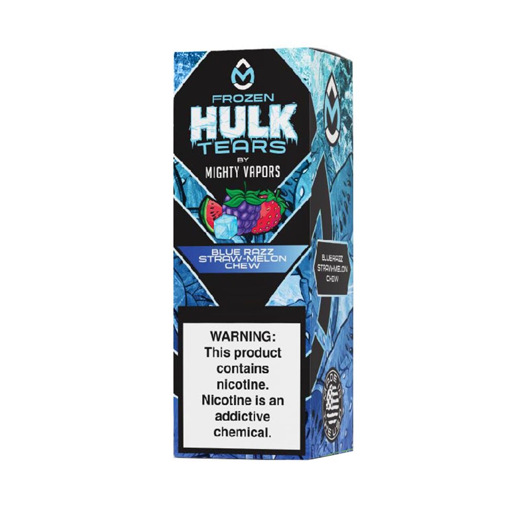 Frozen Blue Razz Straw-Melon Chew | Mighty Vapors Hulk Tears Salt | 30mL packaging