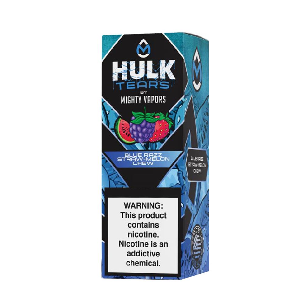 Blue Razz Straw-Melon Chew | Mighty Vapors Hulk Tears Salt | 30mL packaging