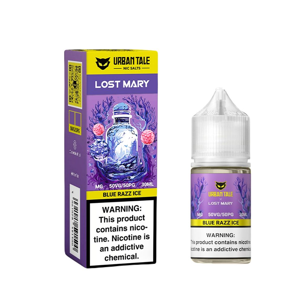 Blue Razz Ice Urban Tale Lost Mary Salt 30mL with packaging