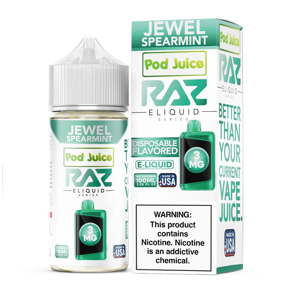 Jewel Spearmint Pod Juice x RAZ 100mL with packaging