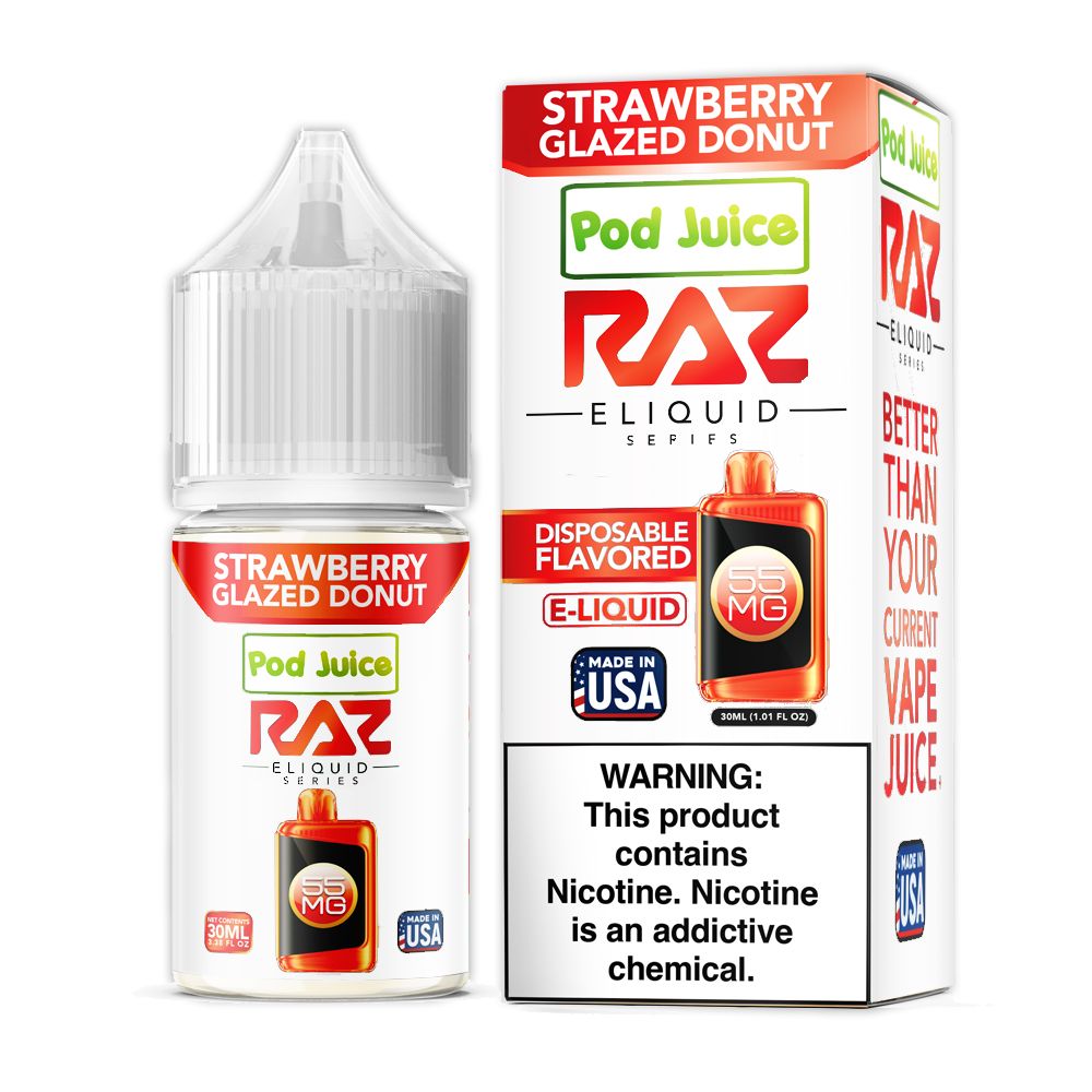Strawberry Glazed Donut Pod Juice x RAZ Salt 30ml with packaging
