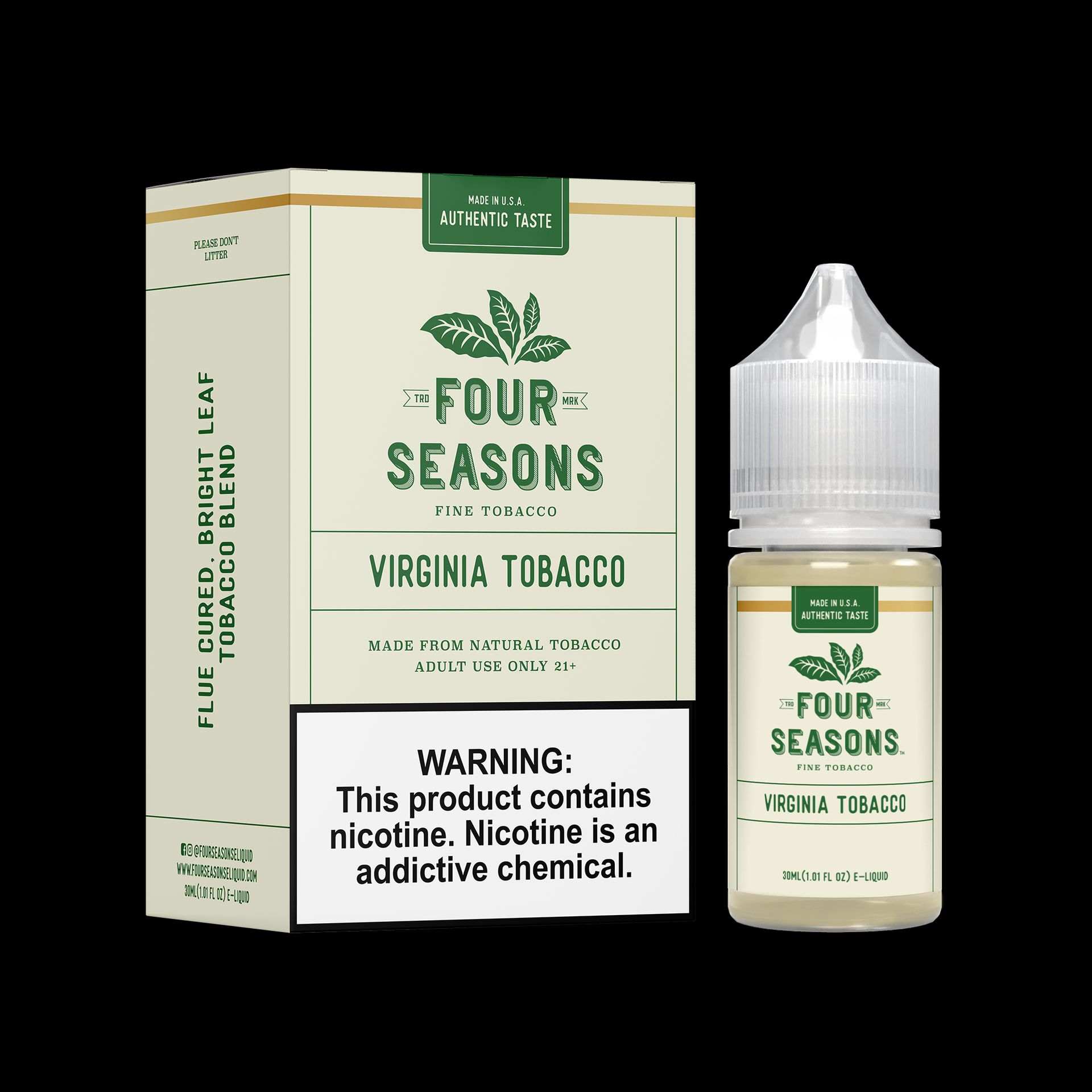 Virginia Tobacco by Four Seasons Series E-Liquid 30mL (Freebase) with packaging