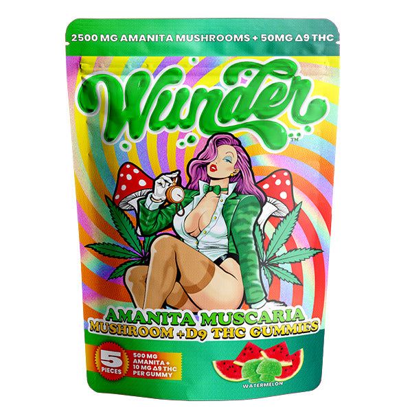 Wunder Amanita Muscaria Mushroom + D9 THC Gummies | 2,500 Mg Amanita Muscaria + 50 Mg D9 THC Per Bag Watermelon